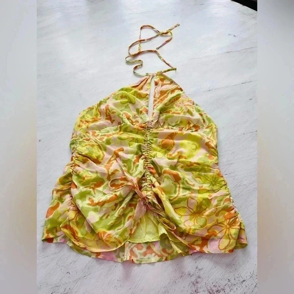 Free People Kyle Printed Top in Citrus Size Large NWOT $98 - Picture 2 of 7